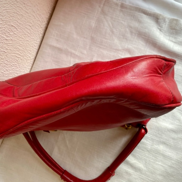 J. Crew red leather hobo handbag with brass hardware and dust bag. - Picture 10 of 13